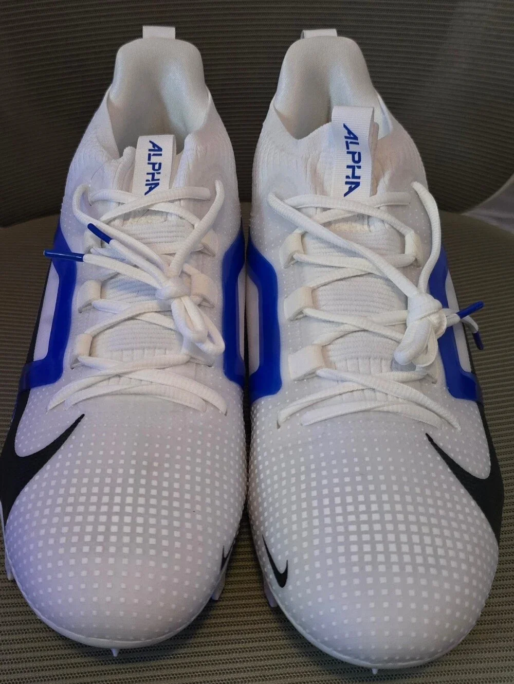 Nike Alpha Menace 4 Elite Football Cleats (Clean White/Black/Navy Blue) Size 14